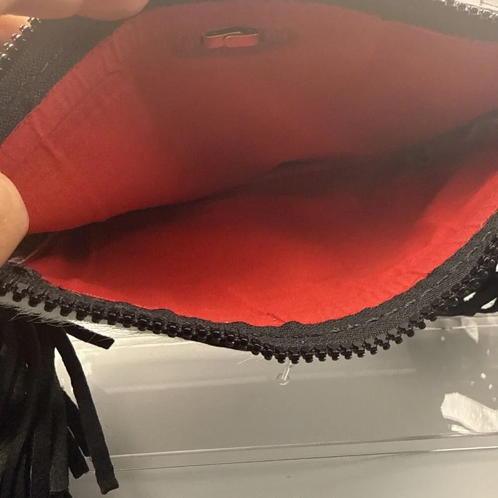 Flying Z Leather Cowhide Handbag Wristlet With Fringe Zip Closure Festival Exc C